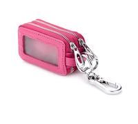 PORRASSO Astuccio Portachiavi Vera Pelle Auto Del Sacchetto Portachiavi Portatile Doppia Cerniera Raccoglitore Chiave Car Key Case per Uomo Donna Rosa Rossa