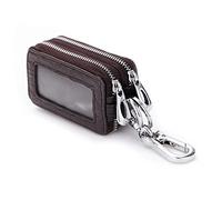 PORRASSO Astuccio Portachiavi Vera Pelle Auto Del Sacchetto Portachiavi Portatile Doppia Cerniera Raccoglitore Chiave Car Key Case per Uomo Donna Marrone