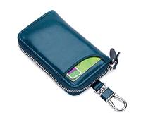 PORRASSO Astuccio Portachiavi Vera Pelle Auto Del Sacchetto Portachiavi Portatile Sacchetto Chiave Key Case con 6 Gancio per Uomo Donna Blu