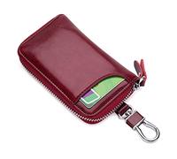 PORRASSO Astuccio Portachiavi Vera Pelle Auto Del Sacchetto Portachiavi Portatile Sacchetto Chiave Key Case con 6 Gancio per Uomo Donna Vino Rosso