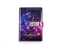 PORRASSO B6 Diario di Viaggio Set con Blocco Password PU Ragazze Taccuino Bloc Notes Costellazione Stellato Vetro Penna Donna Journal 224 Pagine Sagittario