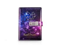 PORRASSO B6 Diario di Viaggio Set con Blocco Password PU Ragazze Taccuino Bloc Notes Costellazione Stellato Vetro Penna Donna Journal 224 Pagine Amore