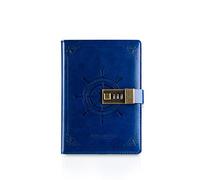 PORRASSO B6 Diario Di Viaggio Taccuino in Pelle Quaderno Bloc Notes con Blocco Password Agenda Vintage Journal 12 Fogli 20 x 14cm per Studente Amanti Della Scrittura Blu