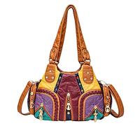 PORRASSO Borsa a Mano da Donna Borse a Spalla Moda Borsa Hobo Borsa a Tracolla in Morbida Pelle PU Borsetta per Shopping Scolastico Ufficio Multicolore