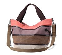 PORRASSO Borsa a Tracolla da Donna Grande Borsa a Mano in Tela Multicolore Strisce Borse a Spalla Tote Borsetta Crossbody Bag per Lavoro Viaggio Uso Quotidiano Arancia