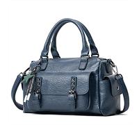 PORRASSO Borsa a tracolla da donna in stile retrò, borsa a tracolla da donna, con ciondolo, impermeabile, in pelle PU, con manico, da lavoro, da viaggio, appuntamento Boston, Blu, L, Rétro
