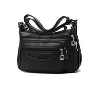 PORRASSO Borsa a tracolla da donna Multi-Tasche Impermeabile Borsa a tracolla Borsa Messenger PU Borsa per Lavoro Viaggi Acquisti Uso Quotidiano, nero, L, Vintage