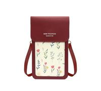 PORRASSO Borsa a Tracolla per Cellulare con Finestra Touch Screen Donna Borsa per Cellulare PU Borsa a Spalla Cellulare Portafogli per Shopping Viaggio Rosso