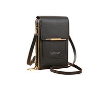 PORRASSO Borsa a Tracolla per Cellulare con Finestra Touch Screen - Moda PU Borsa a Spalla Portafogli per Shopping Viaggio Nero