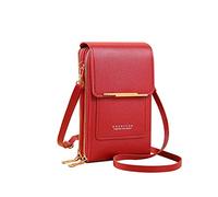 PORRASSO Borsa a Tracolla per Cellulare con Finestra Touch Screen - Moda PU Borsa a Spalla Portafogli per Shopping Viaggio - Rosso
