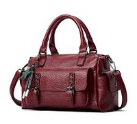 PORRASSO Borsa a tracolla retrò da donna con ciondolo Borsa a tracolla impermeabile Borsa a tracolla in pelle PU Lavoro Viaggi Datazione Boston, Vino rosso, L, Rétro