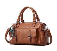 PORRASSO Borsa a Tracolla Retrò da Donna con Pendente Borsa A Tracolla Impermeabile Borsa Messenger in Pelle PU Lavoro Viaggi Incontri Borsa Boston, Marrone, L, marrone, L, Rétro
