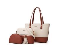 PORRASSO Donna Borsa a Mano Set Moda Borse a Tracolla Grande Tote Shopper Borsetta 3 Pezzi Borsa a Spalla per Scuola Lavoro Viaggio Bianco