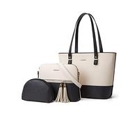PORRASSO Donna Borsa a Mano Set Moda Borse a Tracolla Grande Tote Shopper Borsetta 3 Pezzi Borsa a Spalla per Scuola Lavoro Viaggio Nero