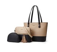 PORRASSO Donna Borsa a Mano Set Moda Borse a Tracolla Grande Tote Shopper Borsetta 3 Pezzi Borsa a Spalla per Scuola Lavoro Viaggio Oro