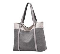 PORRASSO Donna Borsa a Spalla Grande Borsa Tote Casual Borsa a Mano in Tela Borsetta per Spiaggia Lavoro Viaggio Shopping Grigio
