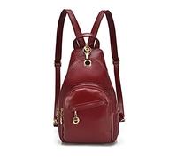 PORRASSO Donna Zaino Monospalla Piccolo Zaini Moda Borse a Spalla Ragazze Impermeabile PU Pelle Borsa a Tracolla Sport Viaggio Ciclismo Lavoro Sling Bag Vino Rosso