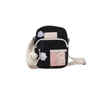 PORRASSO Kawaii Borsa a Tracolla per Ragazze Borse a Spalla con Ciondolo per Bambola Multitasche Nylon Borsetta Carina Borsa Messenger per Viaggio Uso Quotidiano Nero B