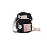 PORRASSO Kawaii Borsa a Tracolla per Ragazze Borse a Spalla Multitasche Nylon Borsetta Carina Borsa Messenger per Viaggio Uso Quotidiano Nero A