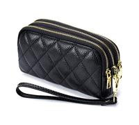 PORRASSO Pelle Portamonete Portatile Astuccio Portachiavi Multifunzione Clutch Wristlet Bag Coin Purse Impermeabile Key Bag per Uomo Donna Nero