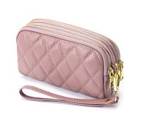 PORRASSO Pelle Portamonete Portatile Astuccio Portachiavi Multifunzione Clutch Wristlet Bag Coin Purse Impermeabile Key Bag per Uomo Donna Rosa