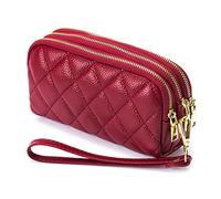 PORRASSO Pelle Portamonete Portatile Astuccio Portachiavi Multifunzione Clutch Wristlet Bag Coin Purse Impermeabile Key Bag per Uomo Donna Rosso