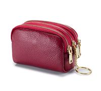 PORRASSO Pelle Portamonete Portatile Astuccio Portachiavi Multifunzione Coin Purse Impermeabile Key Bag per Uomo Donna Vino Rosso