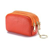 PORRASSO Pelle Portamonete Portatile Astuccio Portachiavi Multifunzione Coin Purse Impermeabile Key Bag per Uomo Donna Arancia