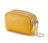 PORRASSO Pelle Portamonete Portatile Astuccio Portachiavi Multifunzione Coin Purse Impermeabile Key Bag per Uomo Donna Giallo