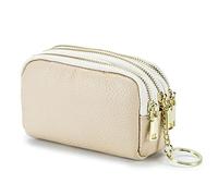 PORRASSO Pelle Portamonete Portatile Astuccio Portachiavi Multifunzione Coin Purse Impermeabile Key Bag per Uomo Donna Bianco