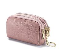 PORRASSO Pelle Portamonete Portatile Astuccio Portachiavi Multifunzione Coin Purse Impermeabile Key Bag per Uomo Donna Fagiolo Rosa
