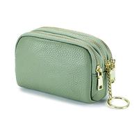 PORRASSO Pelle Portamonete Portatile Astuccio Portachiavi Multifunzione Coin Purse Impermeabile Key Bag per Uomo Donna Verde Chiaro