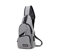PORRASSO Uomo Zaino Monospalla Piccolo Borse a Spalla con Ricarica USB Sling Bag Leggera Borsa a Tracolla per Viaggio Ciclismo Lavoro Sport Grigio