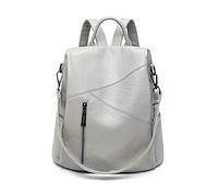 PORRASSO Zaino da donna Antifurto Borsa a tracolla da donna Moda Daypack Impermeabile PU Pelle Borsa a tracolla Scuola Lavori Viaggi Zaino, grigio, L, Elegante