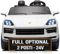 Porsche Cayenne 24V Maxi SUV Elettrico per Bambini 2 Posti Macchina Elettrica con Telecomando Due Cinture a 3 Punti Luci LED Bluetooth Carico Massimo 60 Kg (Bianco)
