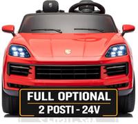 Porsche Cayenne 24V Maxi SUV Elettrico per Bambini 2 Posti Macchina Elettrica con Telecomando Due Cinture a 3 Punti Luci LED Bluetooth Carico Massimo 60 Kg (Rosso)