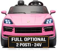 Porsche Cayenne 24V Maxi SUV Elettrico per Bambini 2 Posti Macchina Elettrica con Telecomando Due Cinture a 3 Punti Luci LED Bluetooth Carico Massimo 60 Kg (Rosa)
