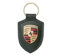 Porsche Portachiavi in pelle con stemma in rovere verde metallizzato