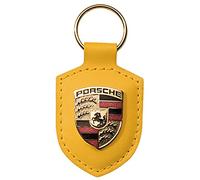 Porsche Portachiavi in pelle gialla con stemma in metallo argentato, licenza ufficiale