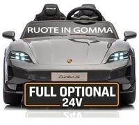 Porsche Taycan Turbo S 24V Auto Elettrica per Bambini 2 Posti Macchina con Telecomando Ruote in Gomma Due Cinture a 3 Punti Luci LED Bluetooth Full Optional Carico Massimo 60 Kg Grigio