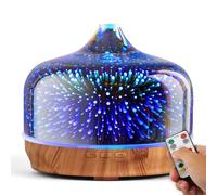 Porseme Diffusore di aromi in vetro con telecomando, effetto 3D, soffiato a mano, per fuochi d'artificio, umidificatore ad ultrasuoni, per oli essenziali, silenzioso, 7 colori, luce a LED, spegnimento