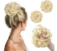 PORSMEER 2 pezzi Chignon Finto per Capelli, Elastici Chignon Finto Sintetica Ondulato Capelli Veri Coda di Cavallo Pezzo di Capelli Spessi Updo per Donne Ragazze,biondo chiaro