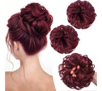 PORSMEER 2 pezzi Chignon Finto per Capelli, Elastici Chignon Finto Sintetica Ondulato Capelli Veri Coda di Cavallo Pezzo di Capelli Spessi Updo per Donne Ragazze,rosso scuro