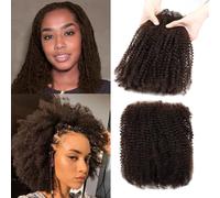 PORSMEER Afro Kinky Curl Bulk - Capelli veri capelli umani, 8 pollici, 30 g, confezione da 100% capelli veri per dreadlocks & Loc Extension Faux locs, intrecciare, tessere e candeggiare (nero naturale