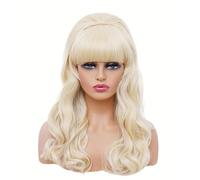 PORSMEER Beehive Parrucca bionda da donna anni '60 vintage lunga riccia bouffant updo donna vittoriana parrucca 50s anni '70 costume sposato casalinga resistente al calore parrucche sintetiche per