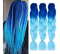 PORSMEER Extension parrucche, accessori Treccie Africane, da 24", 3 pezzi Ombre Kanekalon Jumbo Treccia Capelli Per Crochet Twist, per Intrecciare I Capelli, Blu scuro/Azzurro