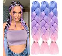 PORSMEER Extension parrucche accessori Treccie Africane Extension 24", 3 pezzi Ombre Kanekalon Jumbo Treccia Capelli treccia di scatola Per Crochet Twist Intrecciare I Capelli Blu/viola chiaro/rosa