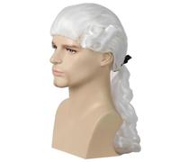 PORSMEER - Parrucca a onde lunghe bianca da giudice per uomo donna, costume storico coloniale da giudice per Halloween, parrucca da cosplay da gentiluomo avvocato di Washington