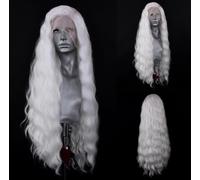 PORSMEER Parrucca anteriore in pizzo lungo riccio ondulato parrucca da donna 13x4 pizzo anteriore Glueless Wig naturale attaccatura dei capelli sintetici resistenti al calore (bianco)