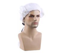 PORSMEER Parrucca barocca da uomo con treccia beige giudice parrucca rococò riccia marchese per Halloween, parrucca bianca a onda lunga Washington costume cosplay wig (bianco)